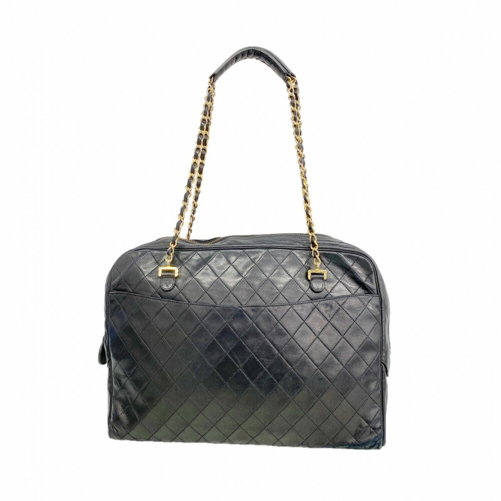 CHANEL Black Lambskin Leather Shoulder Bag